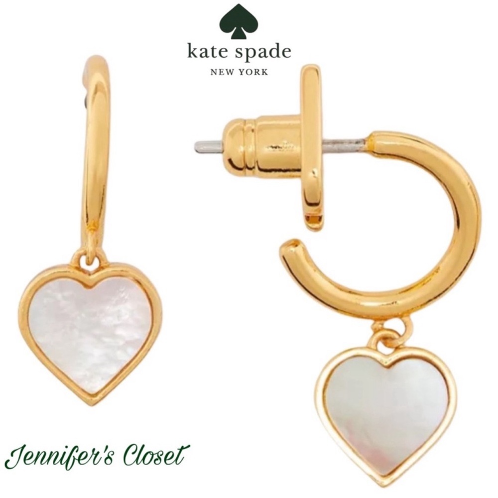 NWT
Kate Spade Mother Of Pearl Heart Charm Drop Earrings